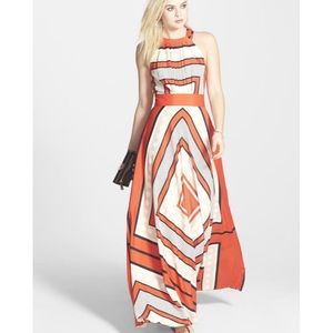 Eliza J Scarf Print Crêpe de Chine Fit &Flare Maxi